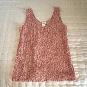 Vintage Sopre Stretch Lace Camisole Women's M | Pink 1990s Tank Top USA Made